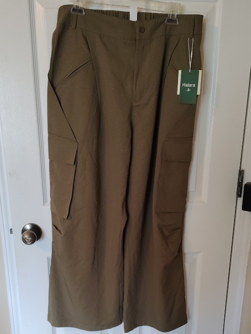 HALARA Olive Cargo Wide-Leg Flowy Trousers Large Petite